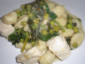 Chicken and Gnocchi with Spinach and Peas in Lemon Cream Sauce