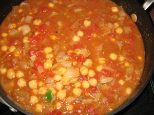 Chickpeas Stewed in Tomatoes, Garlic, Jalapeños and Ginger