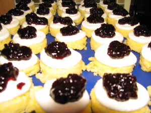 Polenta Cakes with Goat Cheese and Black Raspberry Preserves