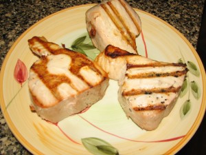 Tuna Steaks with Orange Ginger Pan Sauce and Shiitake Mushrooms
