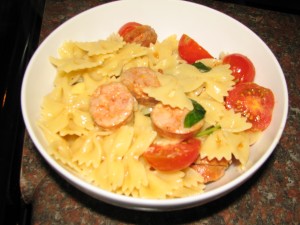 Farfalle with Tomatoes, Basil and Hot Italian Sausage