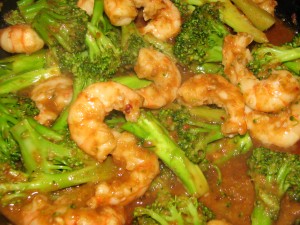 Sticky Glazed Shrimp and Broccoli with Brown Rice