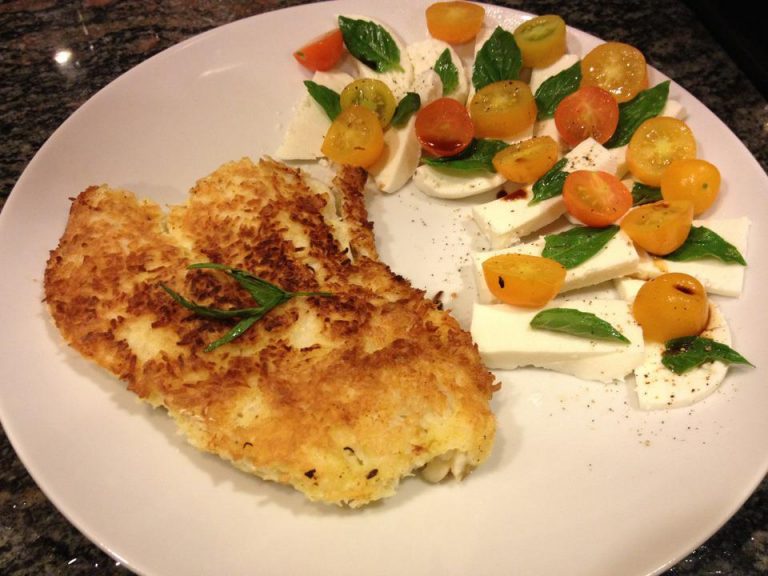 Coconut Crusted Cod with Caprese Salad