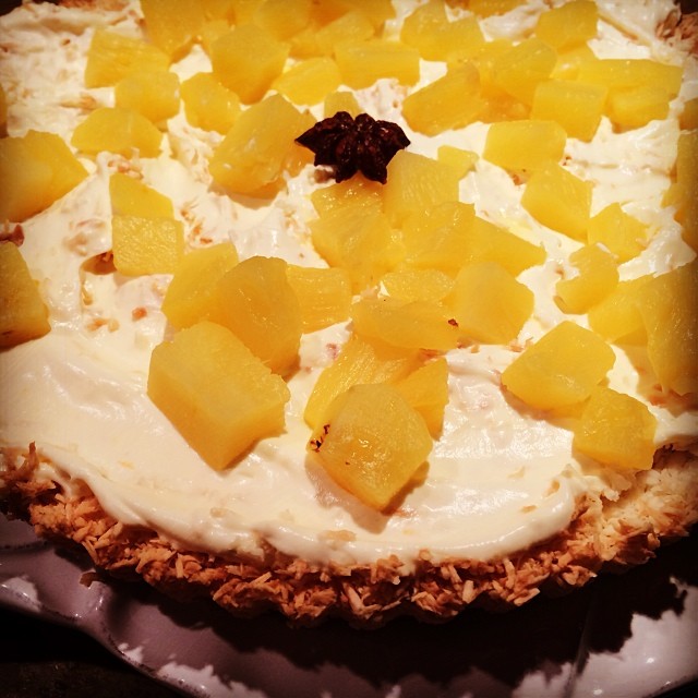 Coconut Tart with Poached Pineapple and Clementine Mascarpone