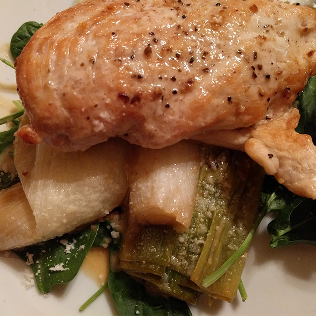 Braised Chicken and Leeks with Greens