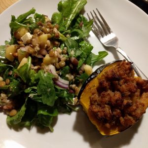 Autumn Arugula Salad with Sprouted Beans and Lentils
