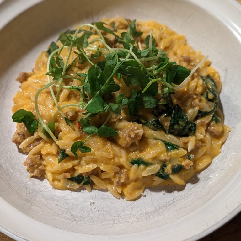 Butternut Orzo with Sausage and Spinach