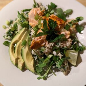 Salmon and Quinoa Salad With Cucumber-Feta Dressing